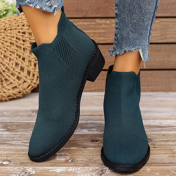 Women's Casual Flyknit Thick Heel Pointed Toe Ankle Boots 45432432S