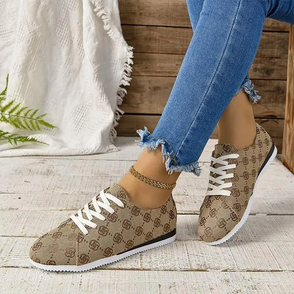 Women's Casual Round Toe Lace-Up Flat Sneakers 04376214S