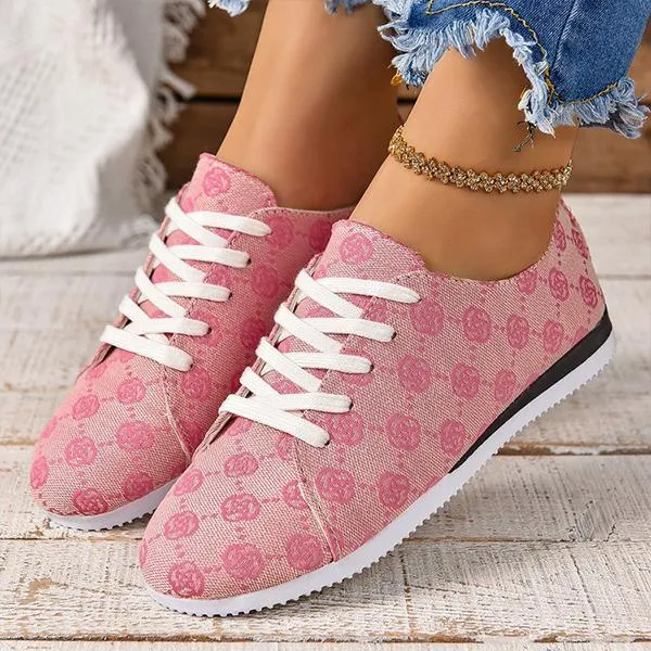 Women's Casual Round Toe Lace-Up Flat Sneakers 04376214S