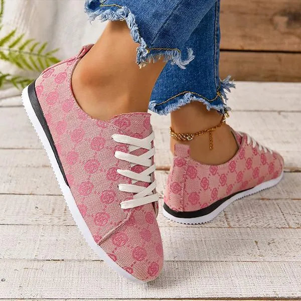 Women's Casual Round Toe Lace-Up Flat Sneakers 04376214S